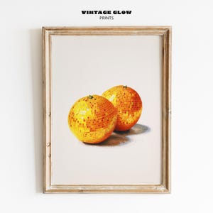 Funky Disco Orange Wandkunst | Retro Spiegelball Obst Print | Preppy Kitchen & Bar Warenkorb Dekor | Glam druckbares Poster | Digitaler Download