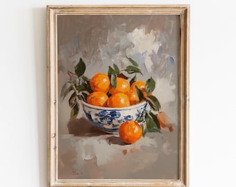 Peinture oranges dans un bol | Art de cuisine vintage (téléchargement numérique)