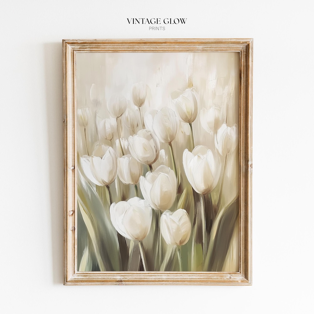 Vintage White Tulips Art Print | Floral Farmhouse Wall Decor for ...