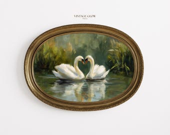 Vintage Swan Couple Print | Neutral Moody Bird Decor | Soft Pink Farmhouse Style | Digital Download