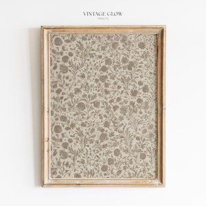 Rustikaler Vintage Blumendruck | Antike Beige Braun Bauernhaus Muster Wandkunst | Digitaler Download