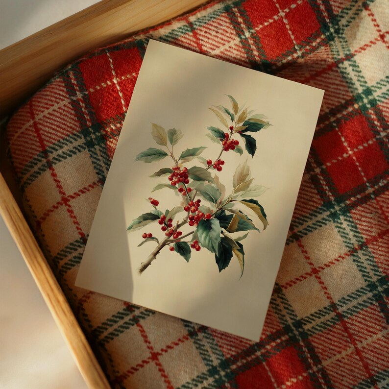 Vintage Holly Branch Botanical Print | Neutral Winter Greenery Christmas Decor | Digital Download | #V613 image 7