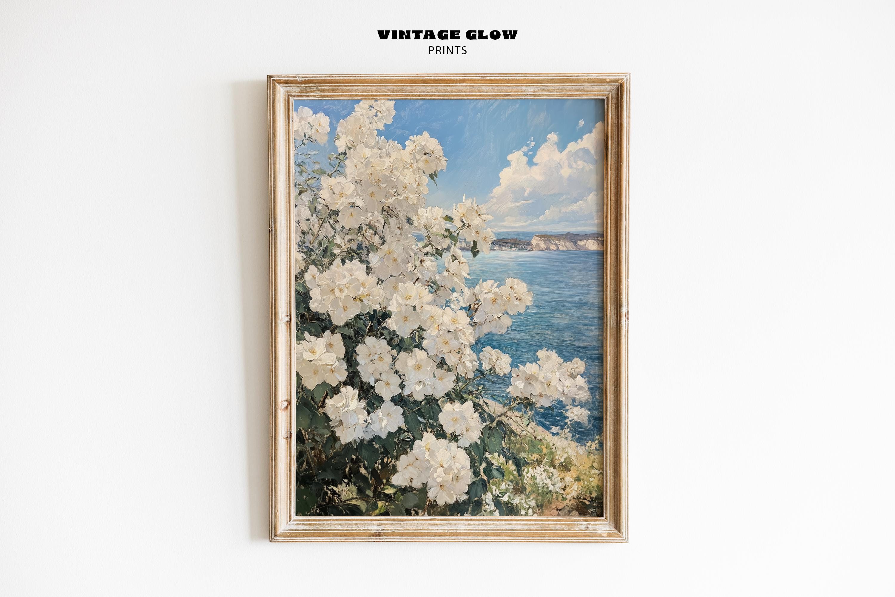 Coastal Wildflower Field Landscape Print | Vintage Summer Beach Wall Art | Spring Floral Farmhouse Decor | Digital Download | #V52