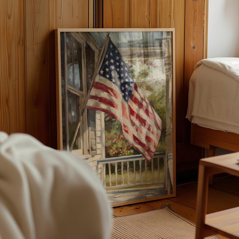 Vintage American Flag Print | Rustic Patriotic 4th of July Farmhouse ...