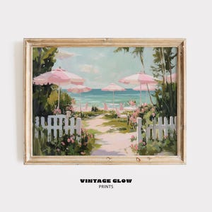Rosa Küsten Charleston Beach Print | Cottagecore Kunst | Grandmillennial Wohnheim Dekor | Digitaler Download | #V385