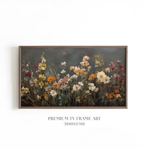 Moody Wildflowers Frame TV Art | Dark Green Botanical Summer Meadow Floral Screen | Digital Download