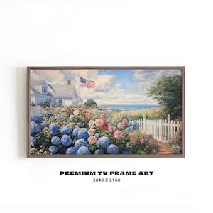 4th of July Frame TV Art | American Flag Summer Display | Coastal Garden Patriotic Scene | USA Oil Painting | Digital TV Download