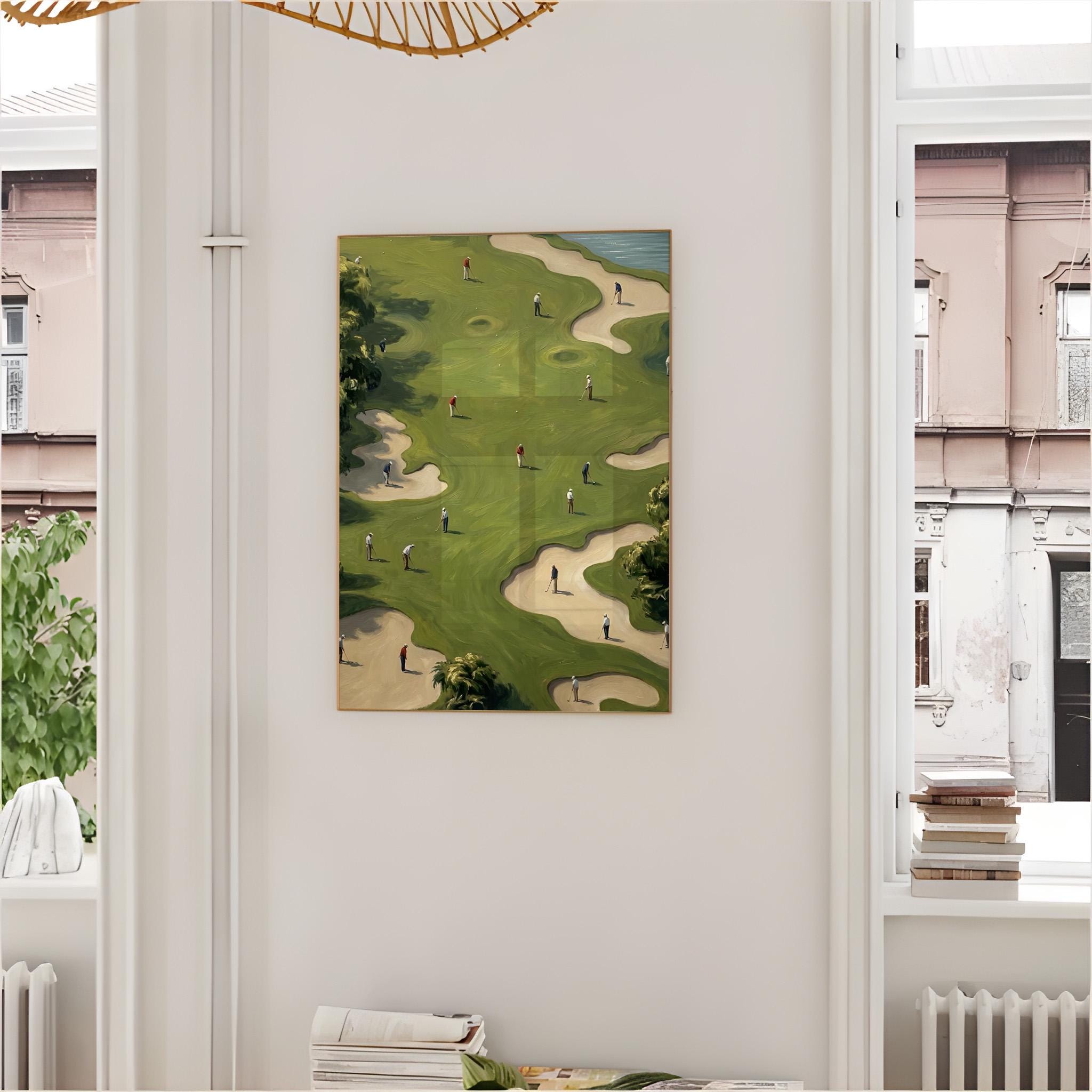Tiny Golfers Art Print | Minimalist Vintage Green Abstract Golf