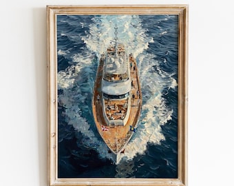 Luxury Yacht Sailing Print | Coastal Nautical Ocean Wall Art (Digital Download)