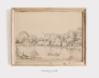 Antique Sketch Art Print | Minimalist Vintage Neutral Illustration Wall Decor | Digital Download | #V343