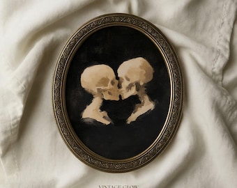 Vintage Skeleton Couple Kissing Print | Gothic Halloween Decor (Digital Download)