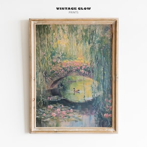 Monet Style Water Lily Print | Pastel Impressionist Floral Art | French Country Cottage Decor | Vintage Oil Painting | Digital Download
