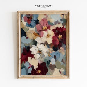 Moody Abstract Flower Garden Print | Burgundy Blue Statement Floral Wall Art | Digital Download