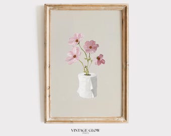 Impresión artística de planta de papel higiénico / Decoración botánica minimalista y divertida para pared de baño / Descarga digital / #V341