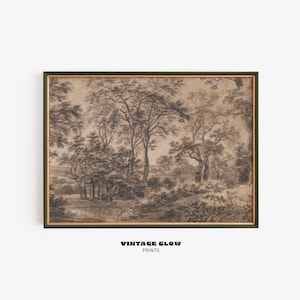Antique Moody Landscape Print | Dark Woodland Watercolor Art | Vintage Rustic Wall Decor | Earthy Nature Scene | Digital Download | #V263