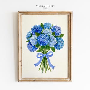 Impresión de pintura de hortensia azul / Arte mural floral costero de la Gran Millenial / Descarga digital / #V301