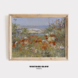 Coastal Wildflower Field Print | Vintage Spring Floral Wall Art | Cottagecore Landscape Painting | Printable Farmhouse Decor | #V192