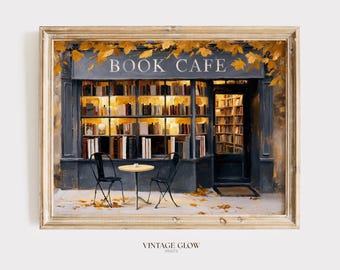 Cozy Autumn Coffee Shop Print | Moody Bookstore Fall Decor | Dark Academia Printable | Digital Download