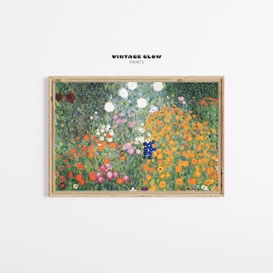 Gustav Klimt Blumengarten Poster | Horizontale Landschaft Wandkunst | Künstlerische Blumenmalerei | Druckbare Kunst Geschenk | Digitaler Download | #V273