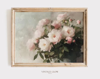 Pink Roses Still Life Art Print | Vintage Cottagecore Floral (Digital Download