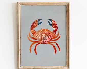 Coastal Crab Gouache Art Print | Beach House Decor (Digital Download)