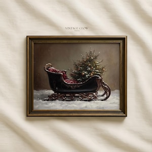 Vintage Santa Sleigh Christmas Print | Moody Winter Decor (Digital Download)