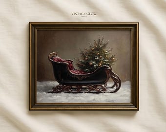 Vintage Santa Sleigh Christmas Print | Moody Winter Decor (Digital Download)
