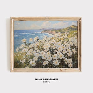 Coastal Wildflower Field Landscape Print | Vintage Summer Beach Wall Art | Spring Floral Farmhouse Printable | Digital Download | #V51
