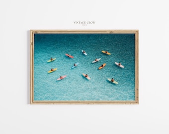 Aerial Surfers Beach Print | Coastal Ocean Wave Surf Wall Art | Digital Download | #V207