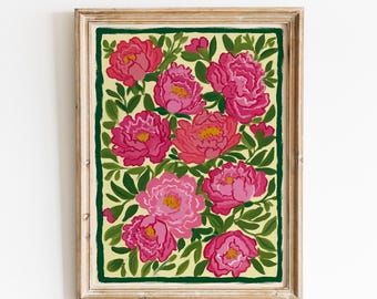 Pink Peonies Printable Art | Bold Modern Abstract Floral Summer Wall Print | Digital Download | #V223