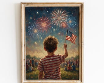 Vintage Fireworks 4th of July Printable Wall Art | Patriotic American Flag Independence Day Print | #V68