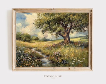 Spring Wildflower Field Print | Vintage Cottagecore Floral Landscape Art | Digital Download | #V180