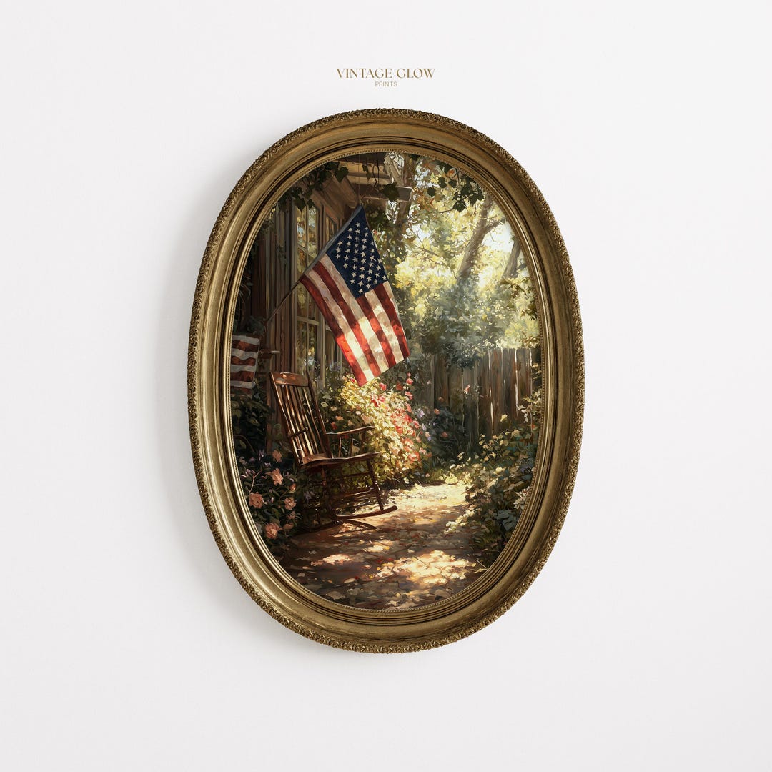 Patriotic Wreaths & American Flag Print | Neutral 4th of July Garden ...
