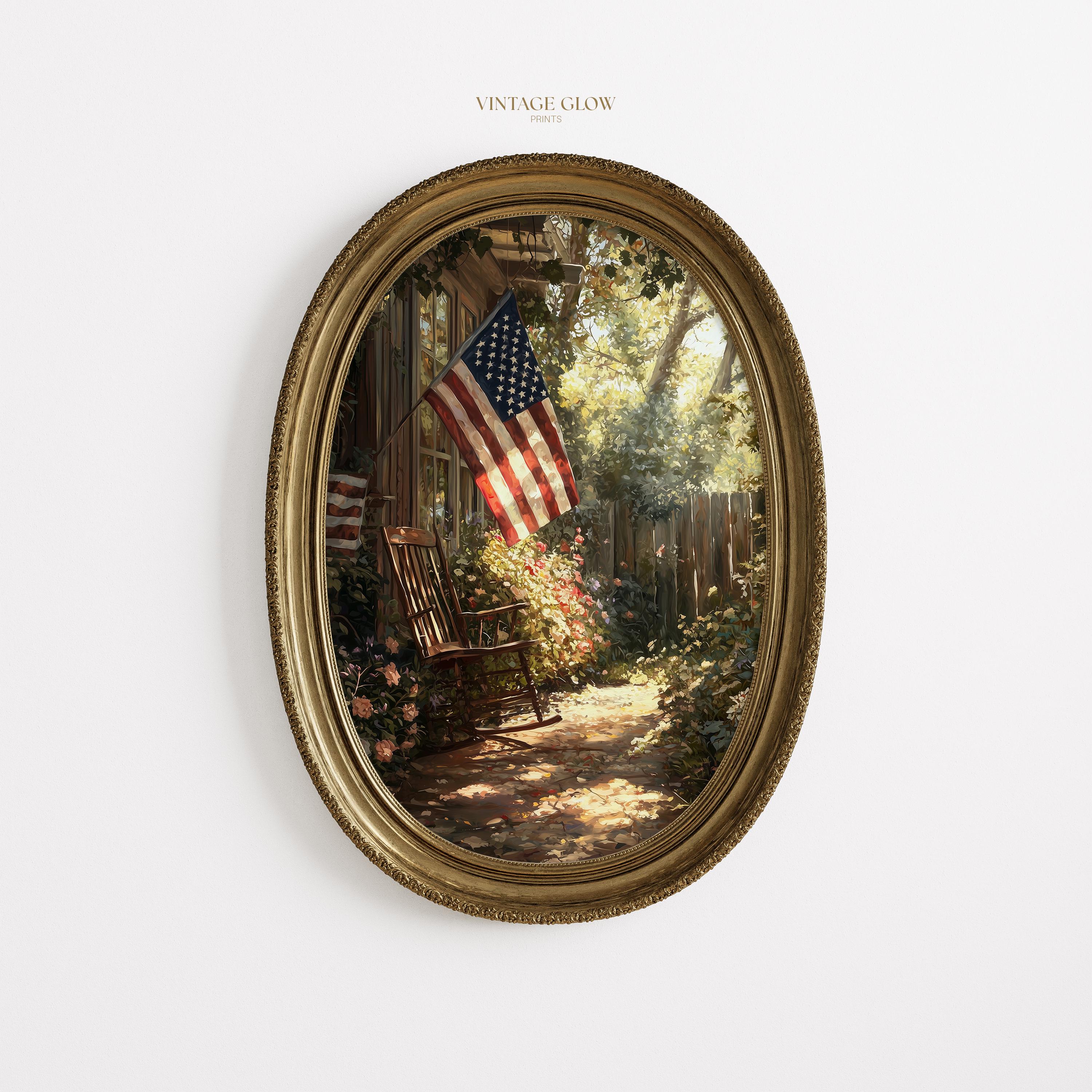 Patriotic Wreaths & American Flag Print | Neutral 4th of July Garden ...