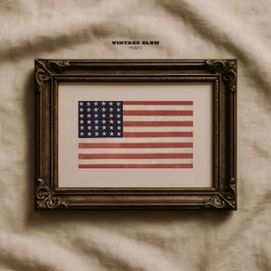 Printable American Flag Art Print | Vintage 4th of July Wall Decor | Patriotic Independence Day Painting | Americana Digital Download #V122