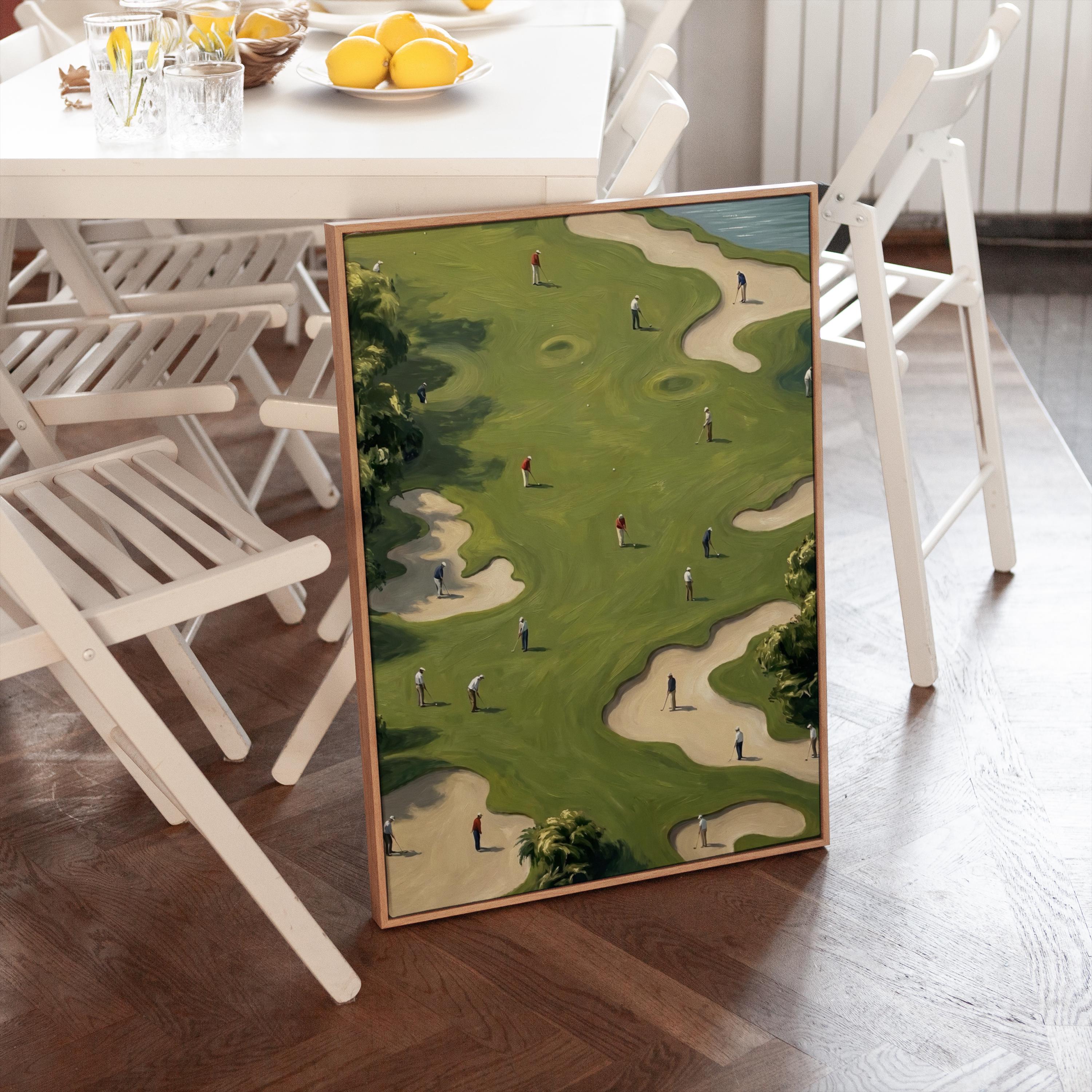 手作り　アンティークボード 　ゴルフ Tiny Golfers Art Print | Minimalist Vintage Green Abstract Golf