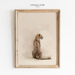 Leopardmönster, konst med vilda djur och växter, sittande rygg, neutral safari-dekor, digital nedladdning