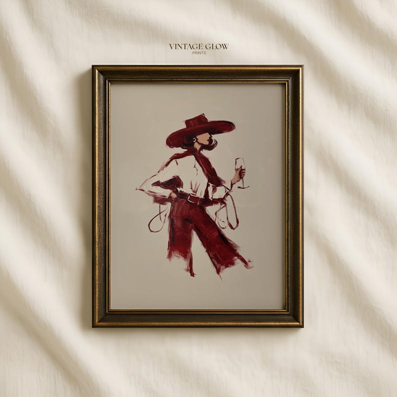 Impresión de vaquera al vino tinto / Arte mural editorial moderno estilo Borgoña occidental / Descarga digital / #V285 imagen 4