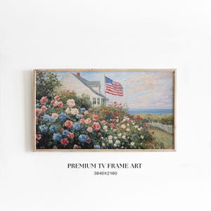 Coastal Garden American Flag Art | Vintage Summer Oil Painting (Digital Download)