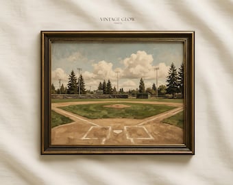 Lámina decorativa vintage con diseño de campo de béisbol / Decoración deportiva minimalista (descarga digital)