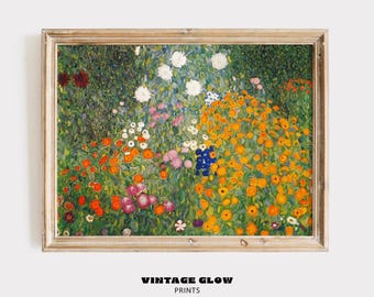 Gustav Klimt bloementuin print | Horizontaal bloemenlandschapsdecor | Digitale download | #V273