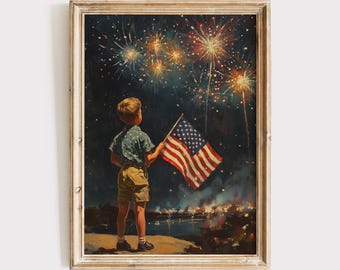 Vintage 4th of July Print | Boy with American Flag (Digital Download)
