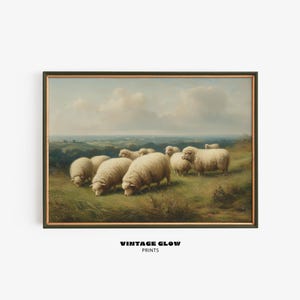 Sheep Meadow Wall Art Print | Vintage English Countryside Decor | Rustic Farmhouse Landscape | Spring Pastoral Scene | Digital Download