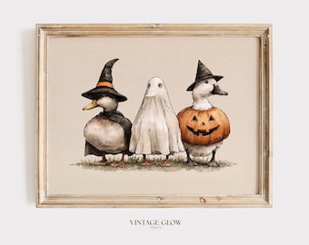 Vintage Ghost Goose Pumpkin Sketch Print | Spooky Halloween Wall Art (Digital Download)