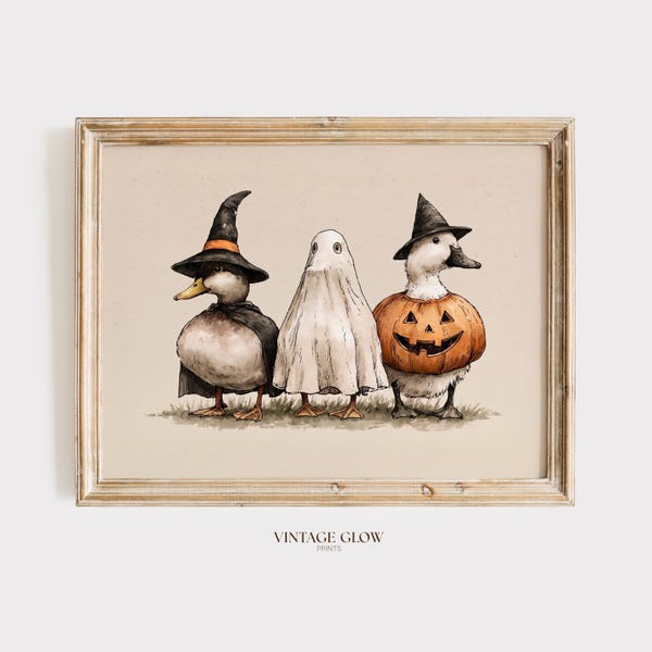 Vintage Ghost Goose Pumpkin Sketch Print | Spooky Halloween Wall Art (Digital Download)