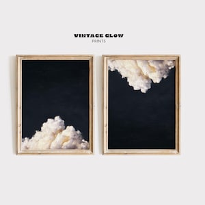 Set of 2 Moody Cloud Wall Art Prints | Dark Blue Stormy Sky Posters | Vintage Aesthetic Bedroom Decor | Digital Download | #V468