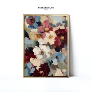 Moody Abstract Flower Garden Print | Burgundy & Blue Floral Wall Art | Statement Home Decor | Digital Download | #V299