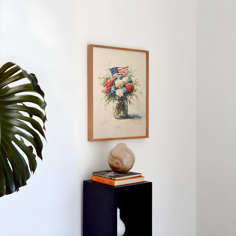 Rustic 4th of July Floral Vase Print | Patriotic Americana Wall Art ...