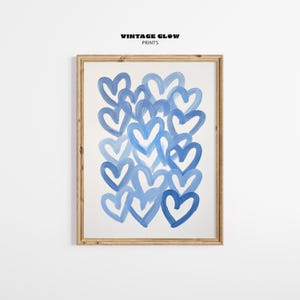 Trendy Blue Hearts Wall Art | Preppy Abstract Heart Print | Girly Dorm & Apartment Decor | Aesthetic Digital Download | #V357