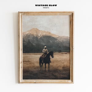 Western Cowboy Art Print | Vintage Mid Century Wall Decor | Moody Western Oil Painting | Rustic Cowboy Printable | Digital Download | #V185